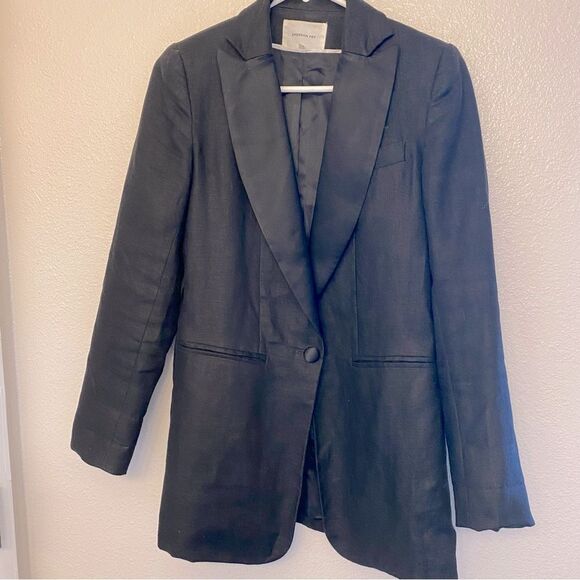 Emerson Fry long one button Linen Silk Wingtip dinner jacket Blazer suit Black 2 - Picture 2 of 9